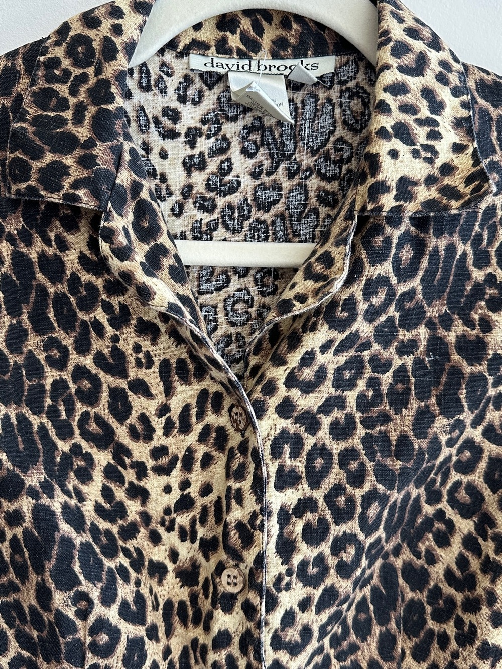 David Brooks Women’s Linen-Cotton Blend Cheetah Print Button Down Shirt, Size 4 - Picture 11 of 16